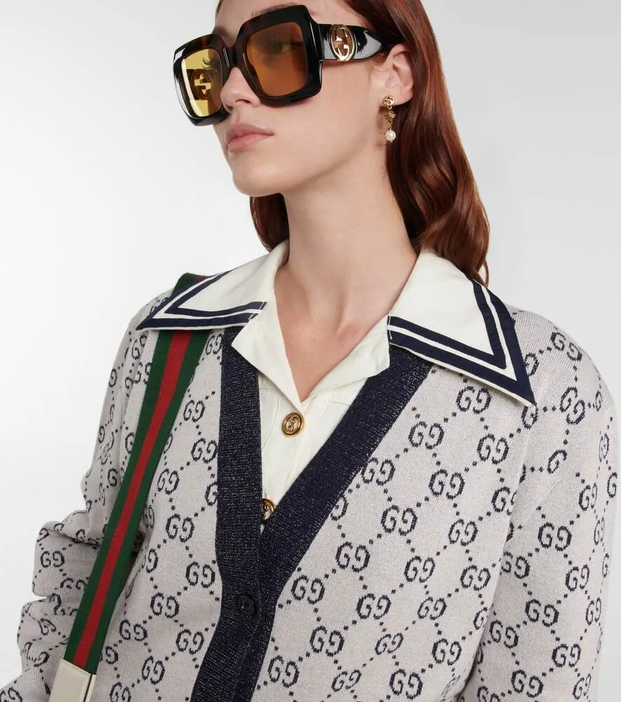 Metallic jacquard cardigan with GG GUCCI pattern, multicolor