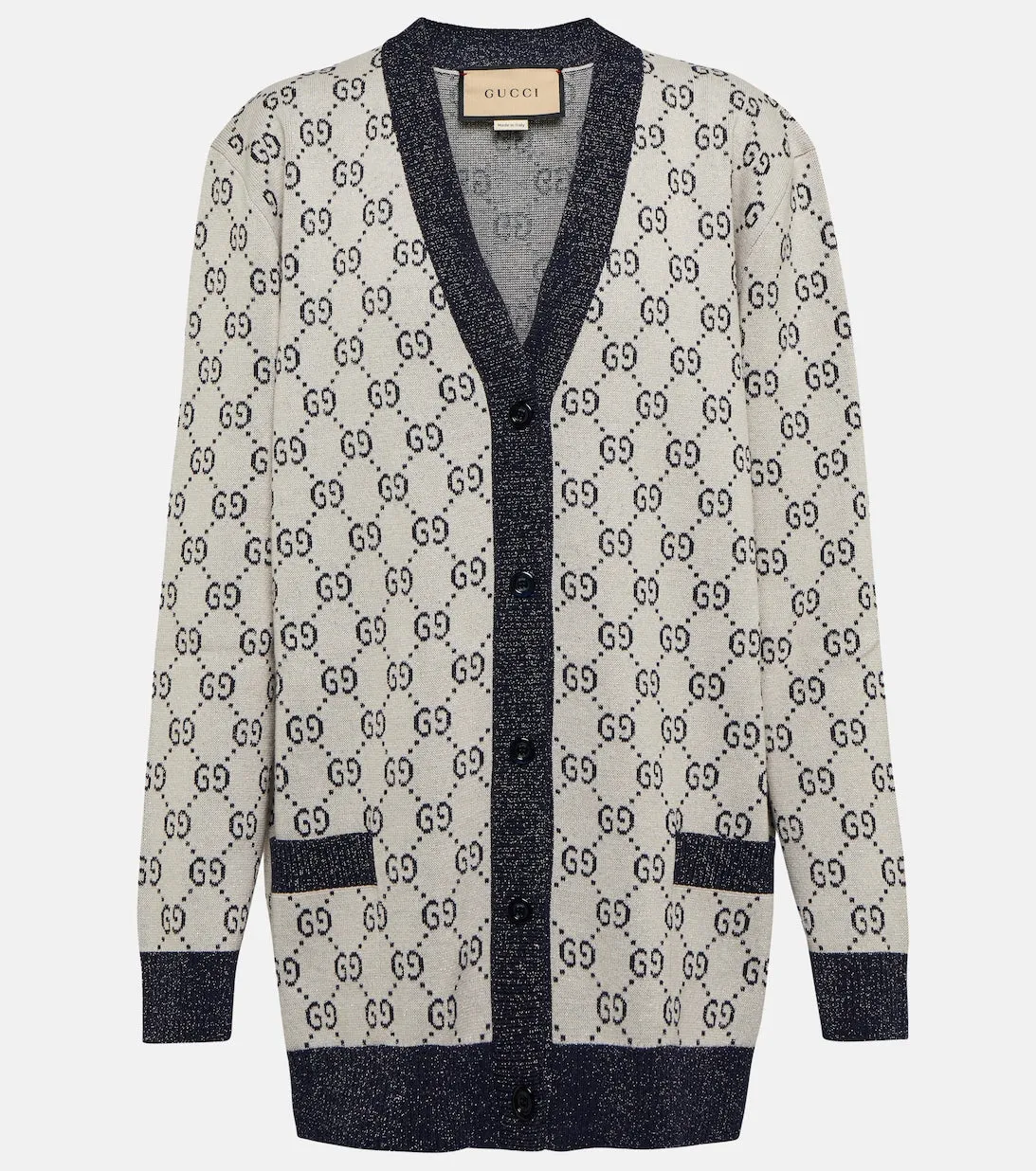 Metallic jacquard cardigan with GG GUCCI pattern, multicolor