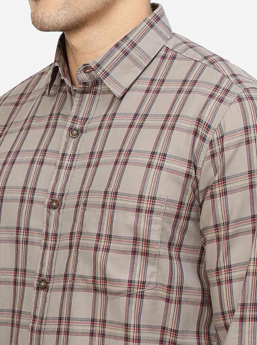 Mud Brown Checked Slim Fit Casual Shirt | JadeBlue