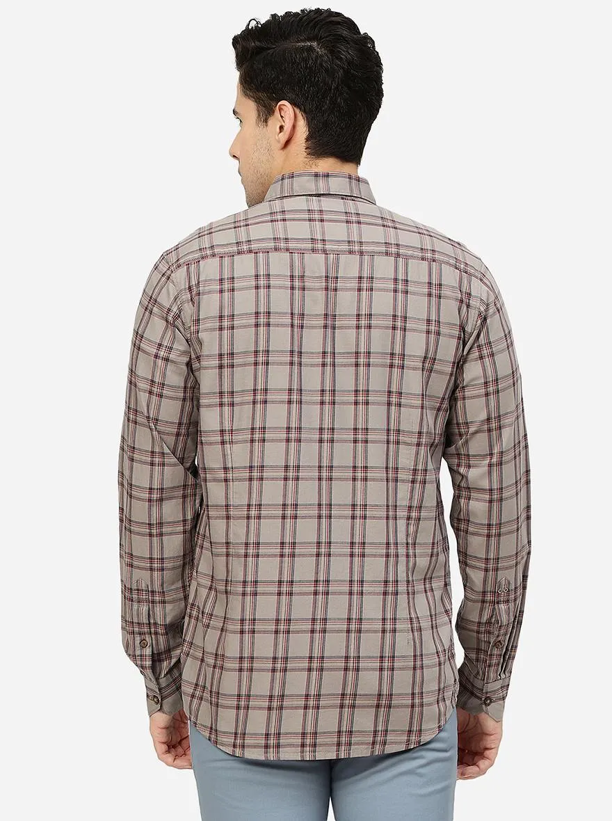 Mud Brown Checked Slim Fit Casual Shirt | JadeBlue