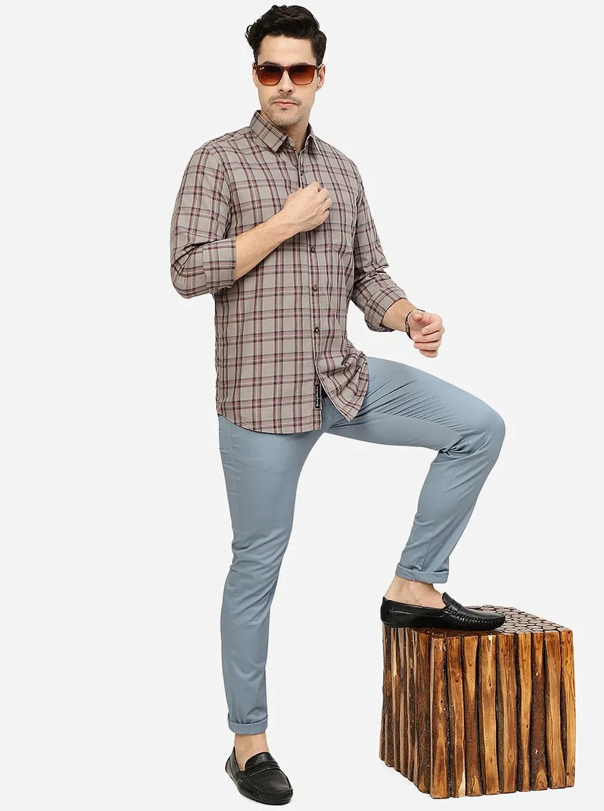 Mud Brown Checked Slim Fit Casual Shirt | JadeBlue