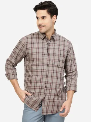 Mud Brown Checked Slim Fit Casual Shirt | JadeBlue