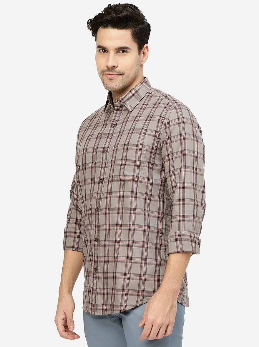 Mud Brown Checked Slim Fit Casual Shirt | JadeBlue