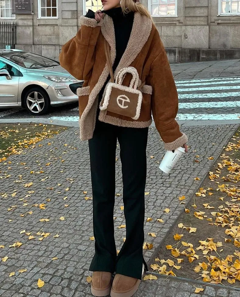 Nicole Faux Suede Shearling Jacket