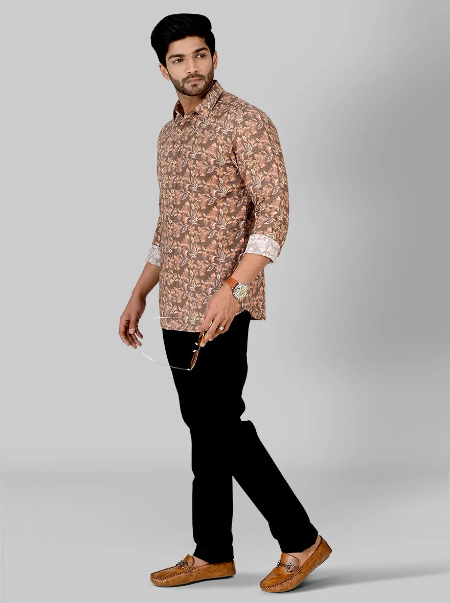 Nutmeg Brown Printed Slim Fit Casual Shirt | JadeBlue