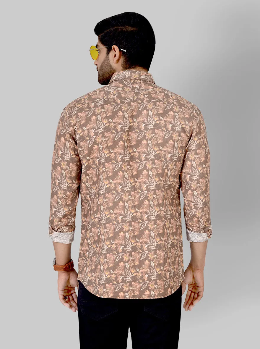 Nutmeg Brown Printed Slim Fit Casual Shirt | JadeBlue