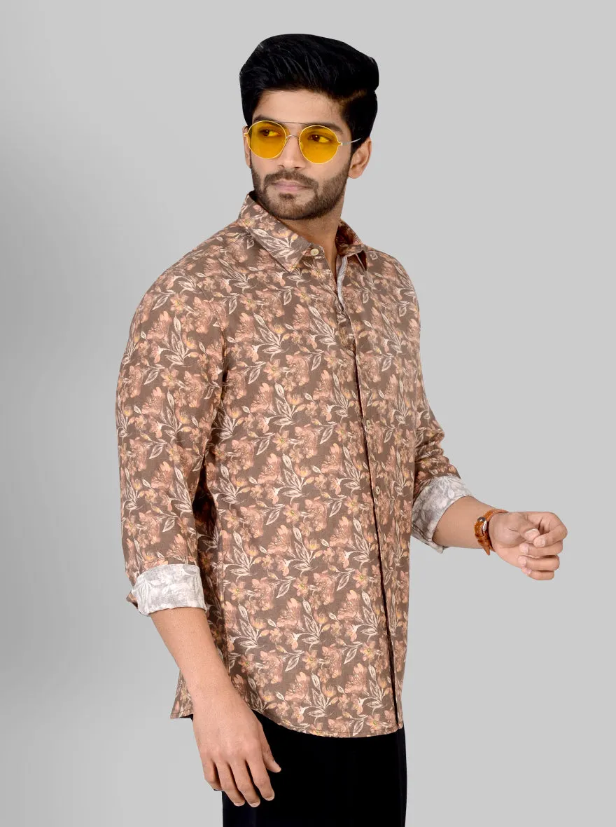 Nutmeg Brown Printed Slim Fit Casual Shirt | JadeBlue