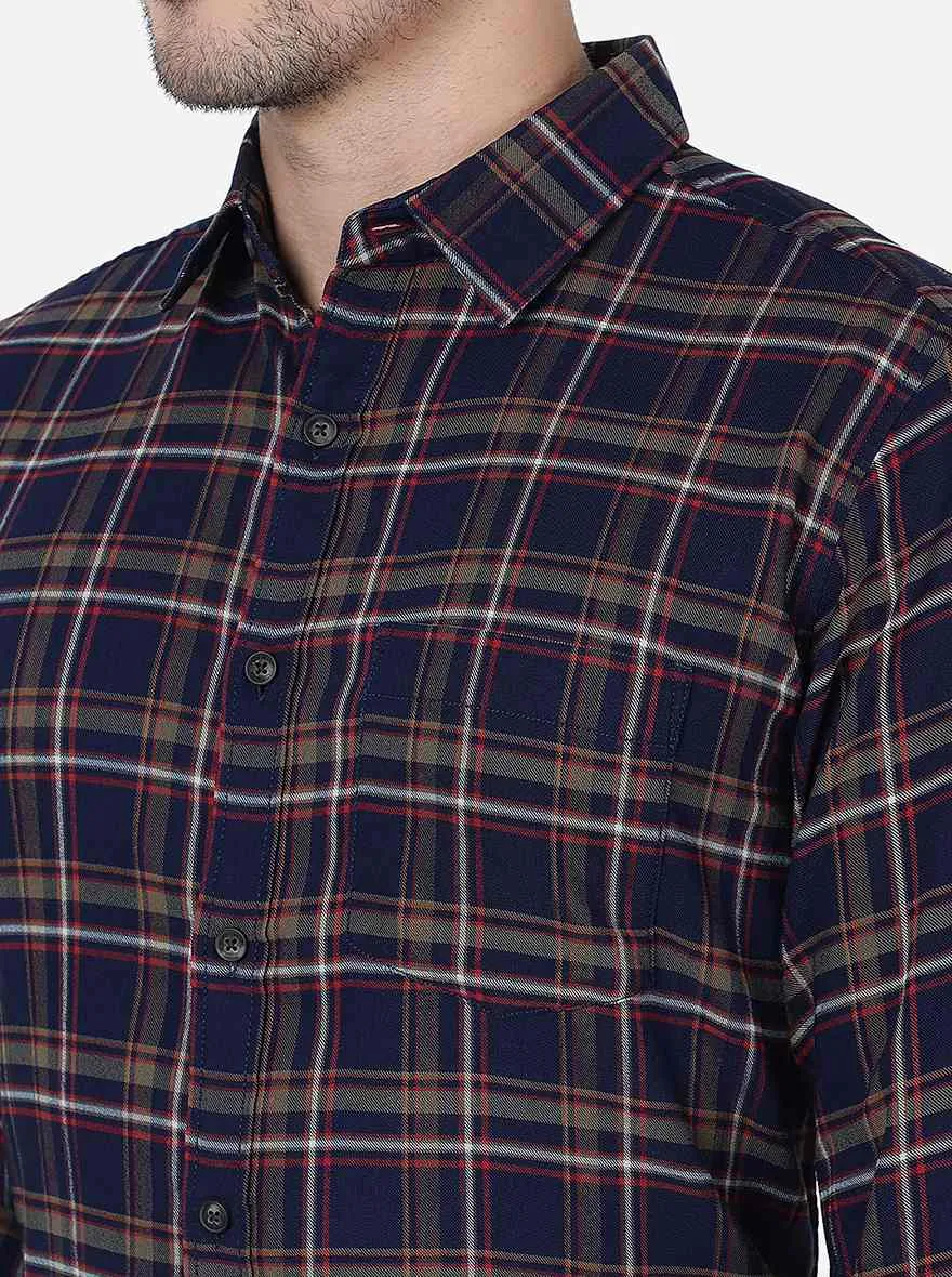 Olive & Indigo Checked Slim Fit Casual Shirt | JadeBlue