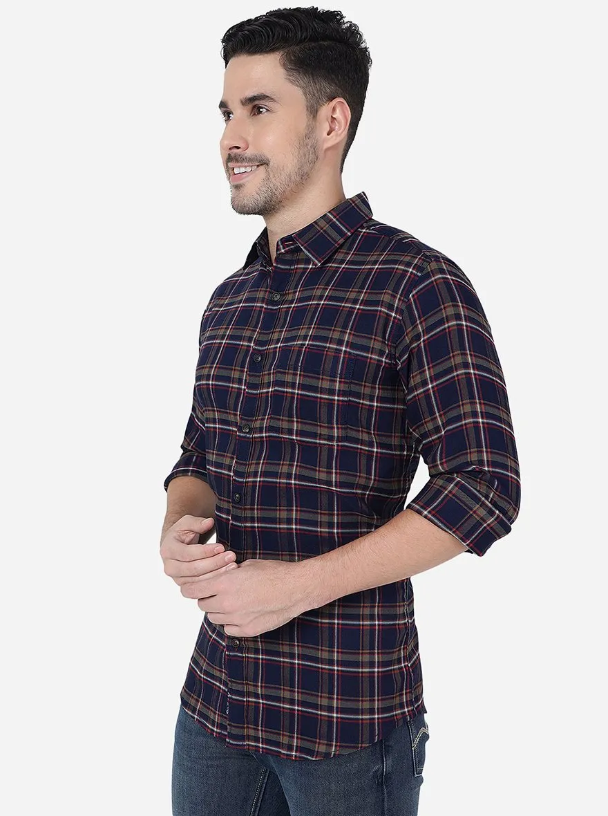 Olive & Indigo Checked Slim Fit Casual Shirt | JadeBlue