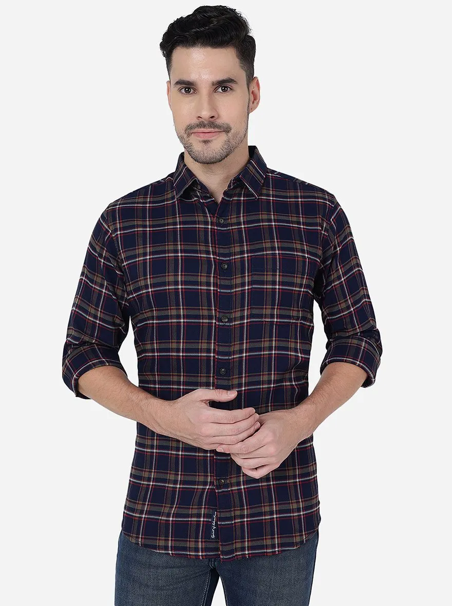 Olive & Indigo Checked Slim Fit Casual Shirt | JadeBlue