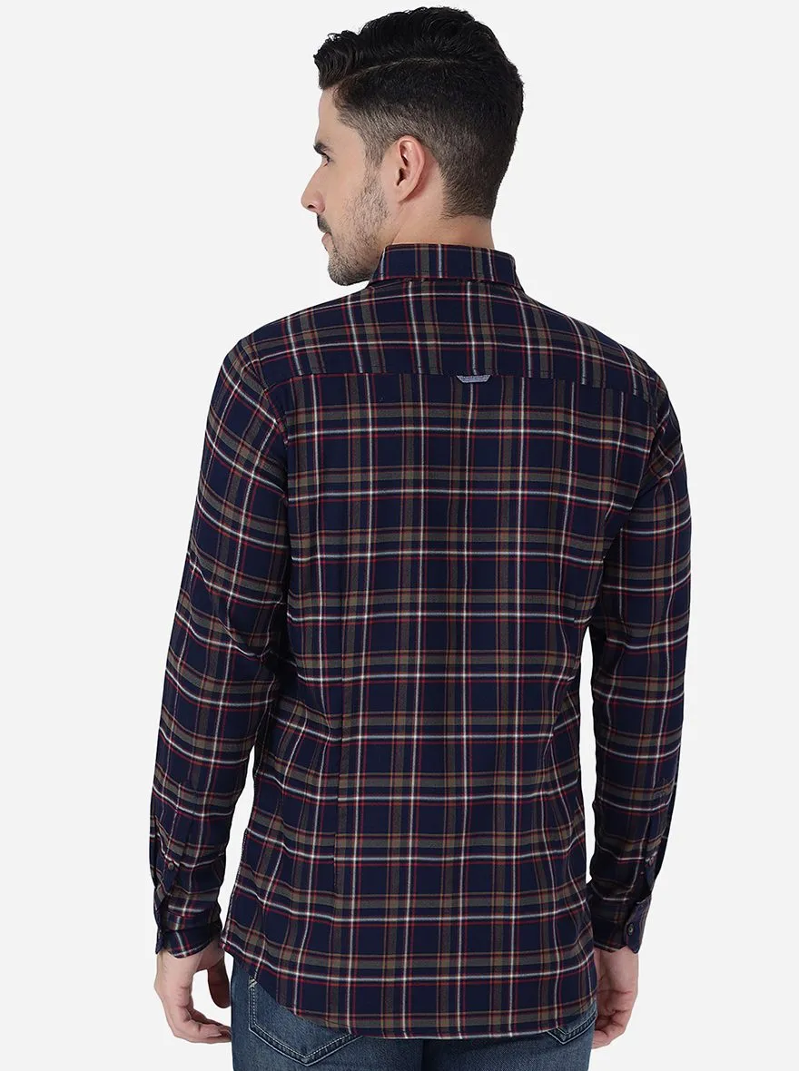 Olive & Indigo Checked Slim Fit Casual Shirt | JadeBlue