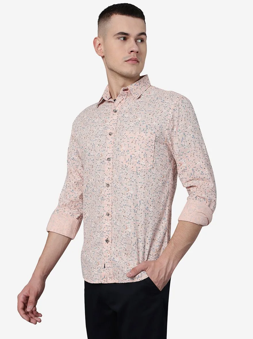 Peach Printed Slim Fit Casual Shirt | Greenfibre