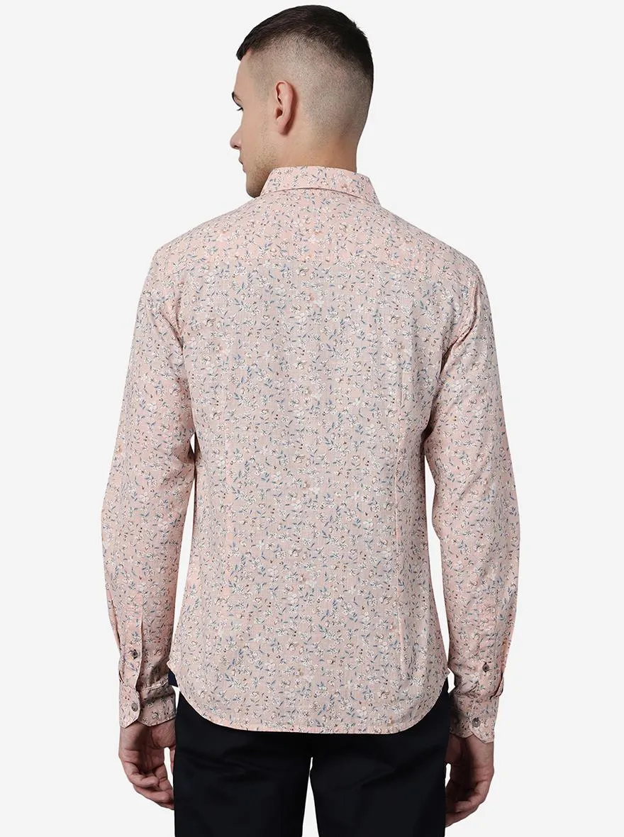 Peach Printed Slim Fit Casual Shirt | Greenfibre