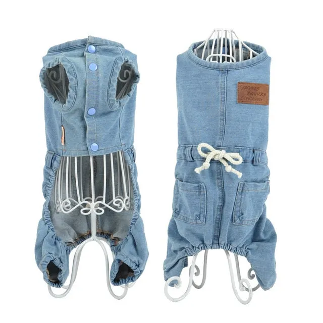 Pet Cat Dog Cassic Clothes Denim jeans Shirt Strap Jeans