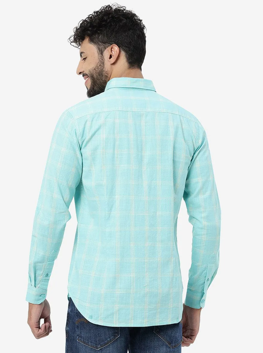 Pool Blue Checked Slim Fit Casual Shirt | JadeBlue