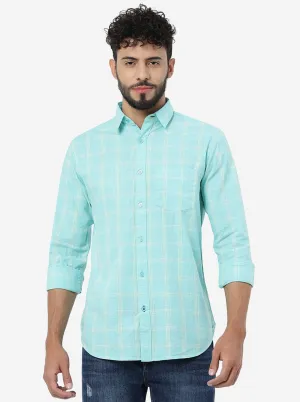 Pool Blue Checked Slim Fit Casual Shirt | JadeBlue