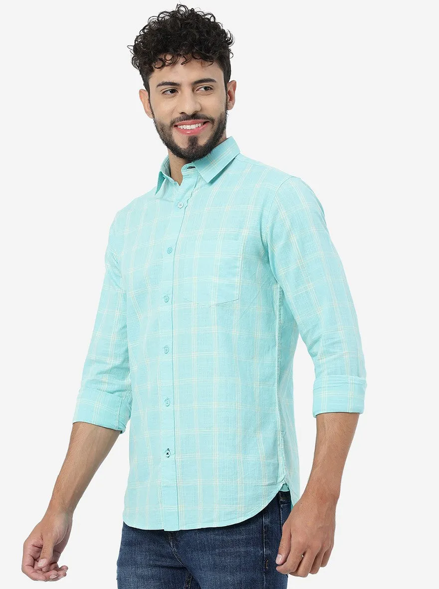 Pool Blue Checked Slim Fit Casual Shirt | JadeBlue