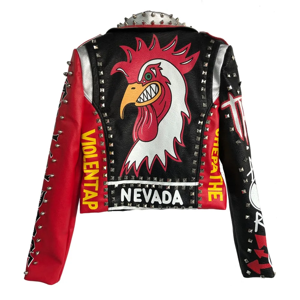 Punk Rock Nevada Rooster Studded Leather Jacket