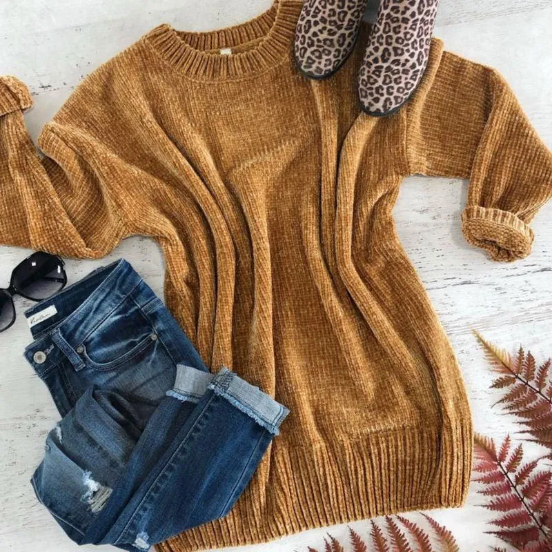 Round Neck Chenille Sweaters | Clearance