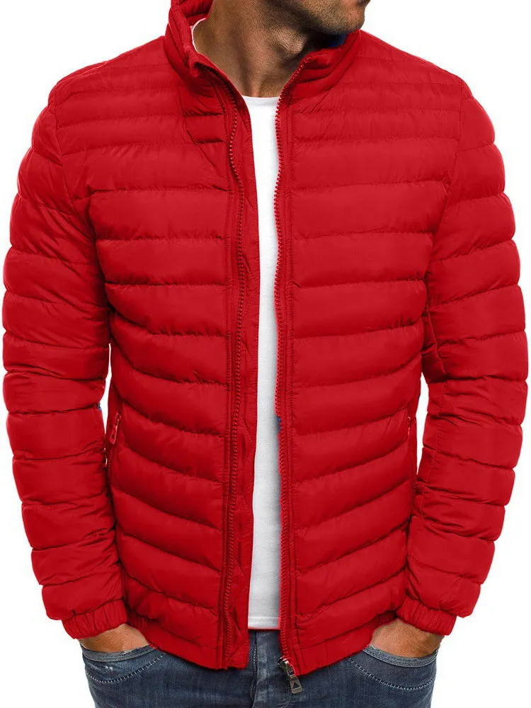 Solid Color Stand-Collar Quilted Coats