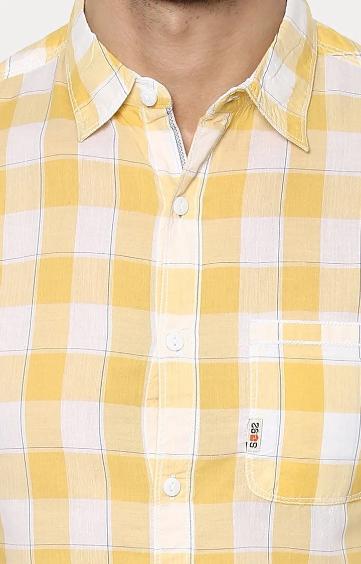 Spykar Men'S Yellow Cotton Checked Casual Shirts