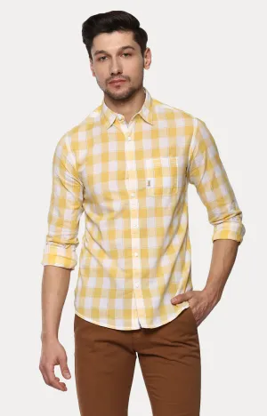 Spykar Men'S Yellow Cotton Checked Casual Shirts