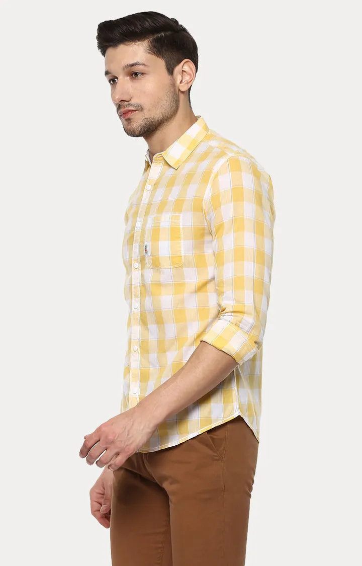 Spykar Men'S Yellow Cotton Checked Casual Shirts