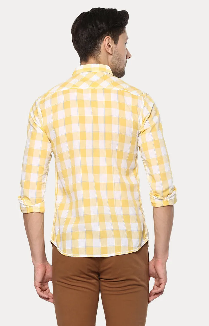 Spykar Men'S Yellow Cotton Checked Casual Shirts