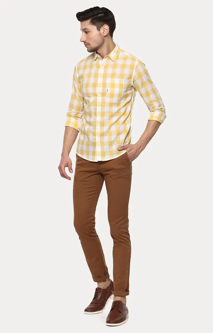 Spykar Men'S Yellow Cotton Checked Casual Shirts