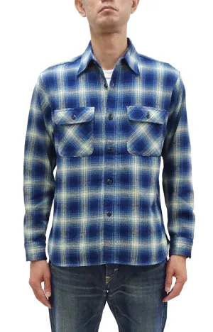 Sugar Cane Plaid Shirt Men's Fiction Romance Mediumweight Cotton Twill Long Sleeve Button Up Work Shirt SC29366 128 Navy-Blue