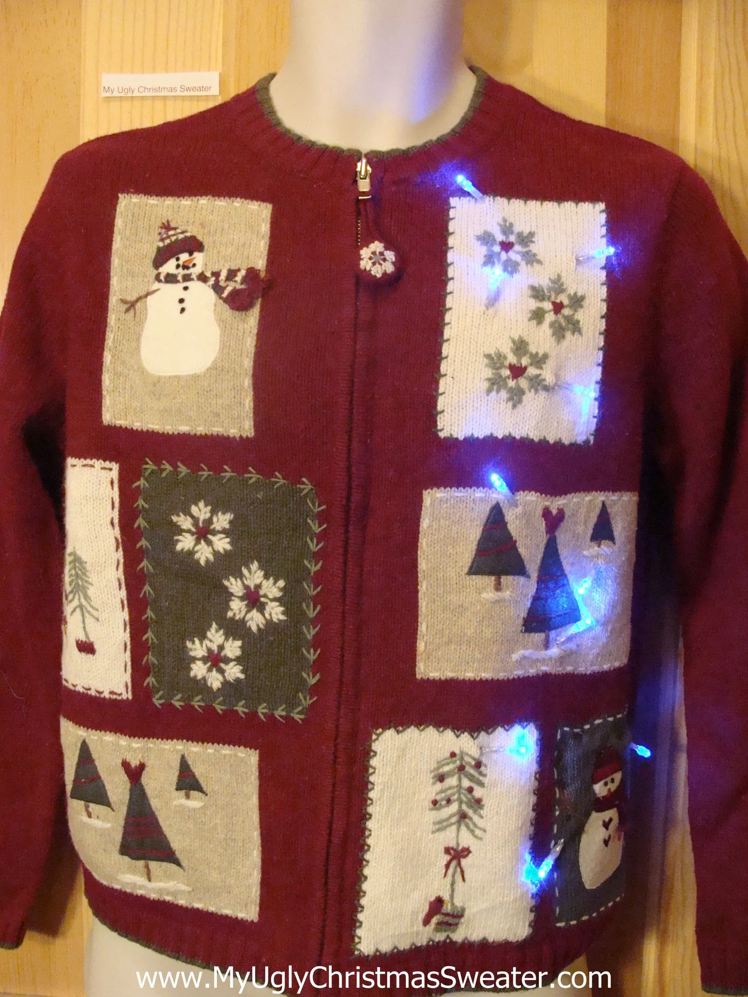 Tacky Light Up Christmas Sweater Crafty Embroidered Patchwork