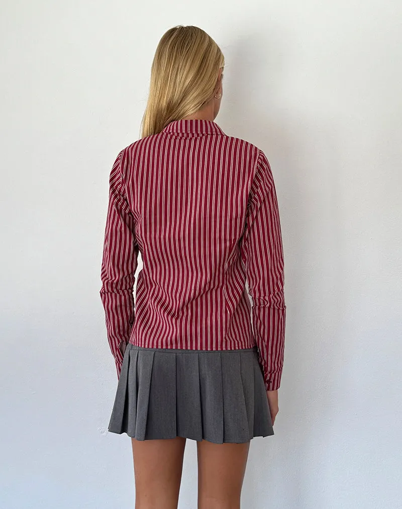 Tarsi Fitted Shirt in Maroon Stripe