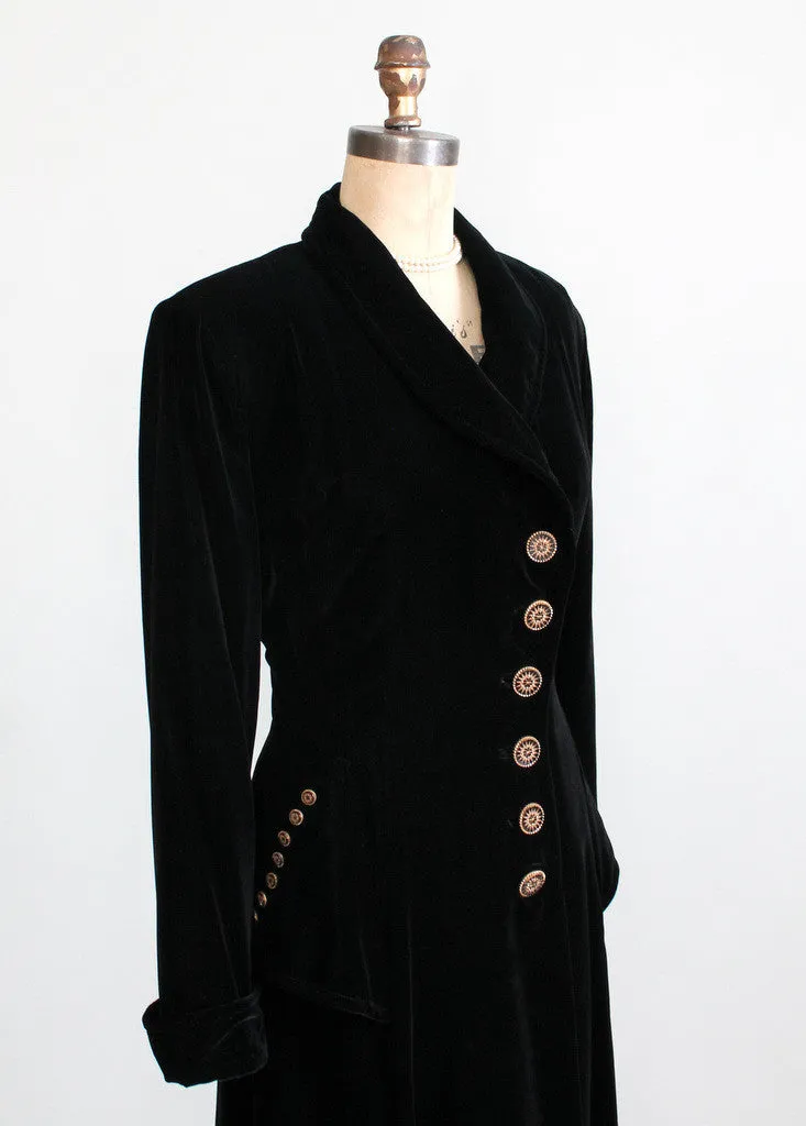 Vintage 1940s Black Velvet Princess Coat