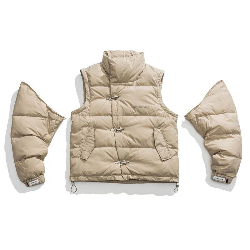 White Duck Down Detachable Loose Fit Retro 2 In 1 Down Jacket