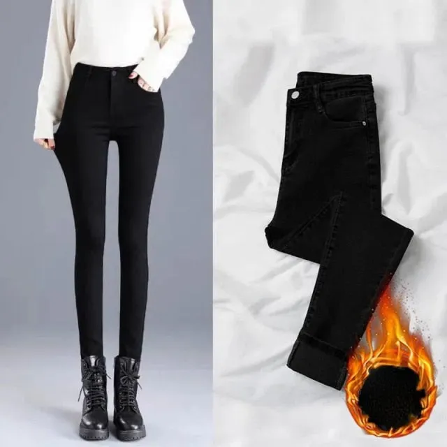 Winter Thick Velvet Women jeans High Waist Skinny Jeans Denim Pants