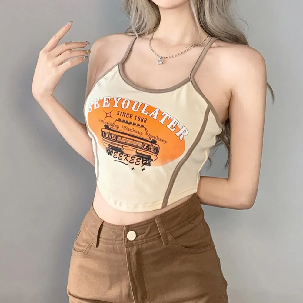 Wjczt American Print Tank Tops Basic Top Women's Outfit Summer Clubwear Party 2022 Bodycon INS Y2K Spice Girls New Tee Shirt