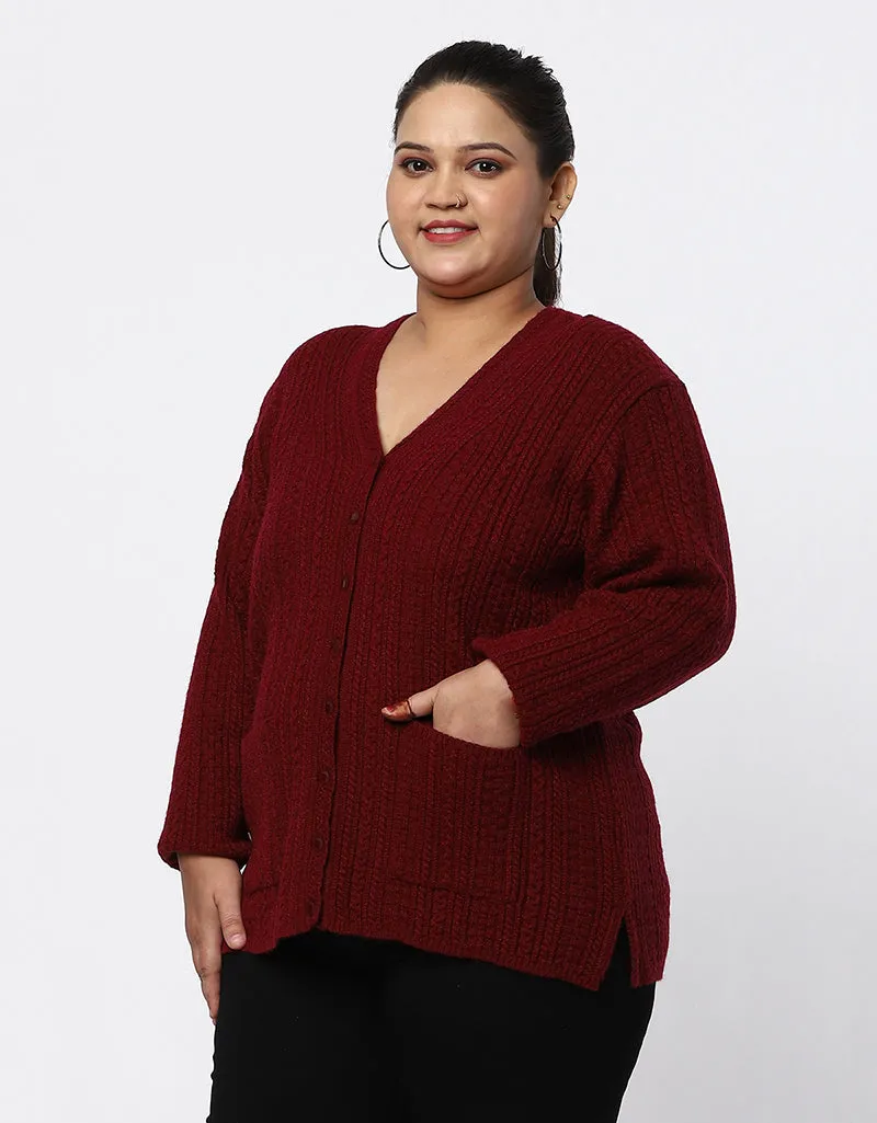 Women Knitted Plus Size Sweater With Front Buttons