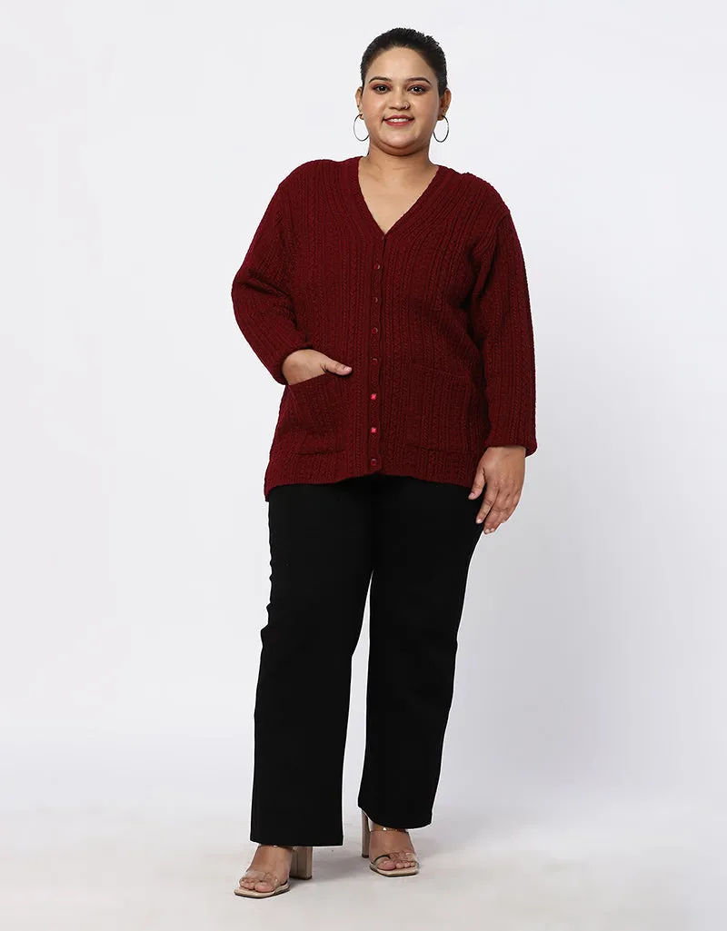 Women Knitted Plus Size Sweater With Front Buttons