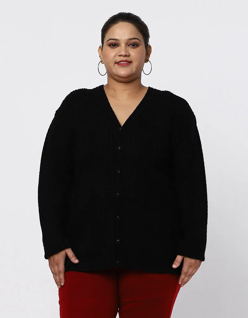 Women Knitted Plus Size Sweater With Front Buttons