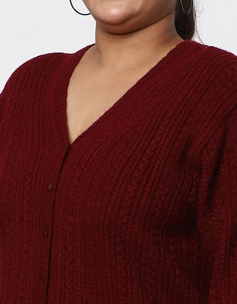 Women Knitted Plus Size Sweater With Front Buttons