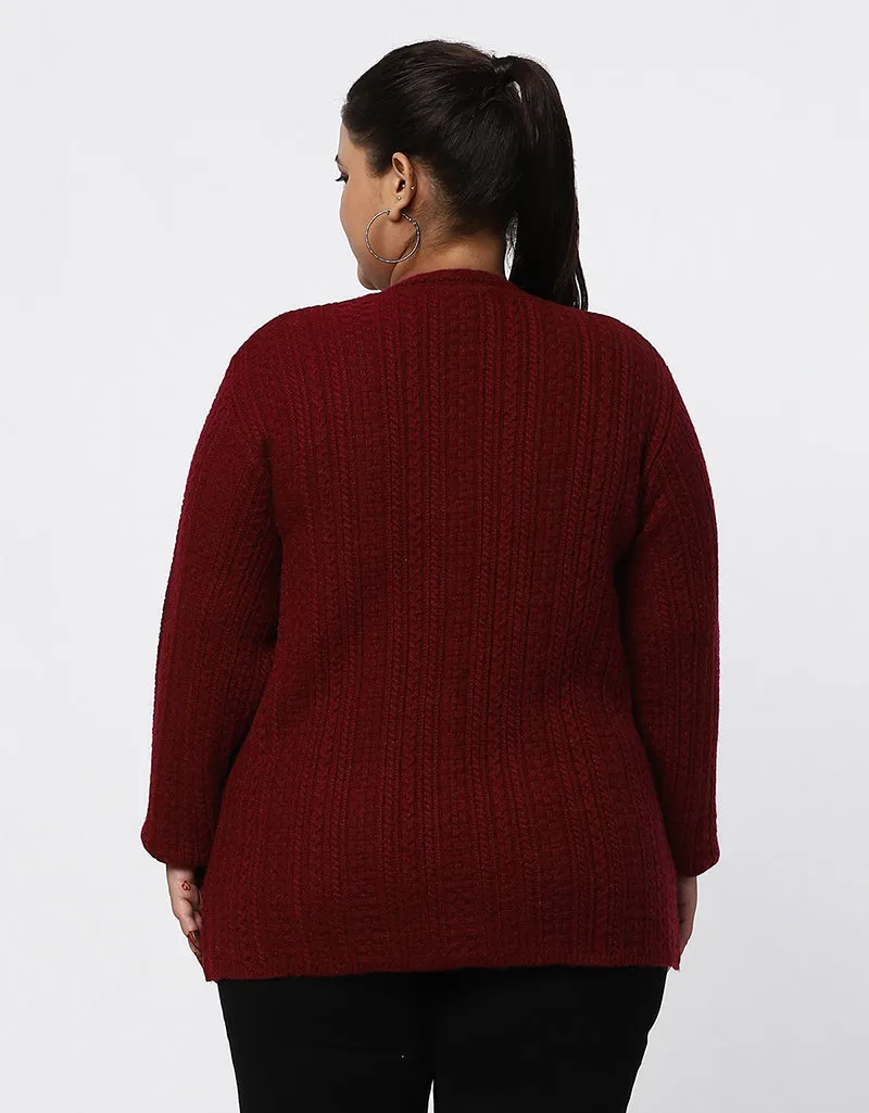 Women Knitted Plus Size Sweater With Front Buttons