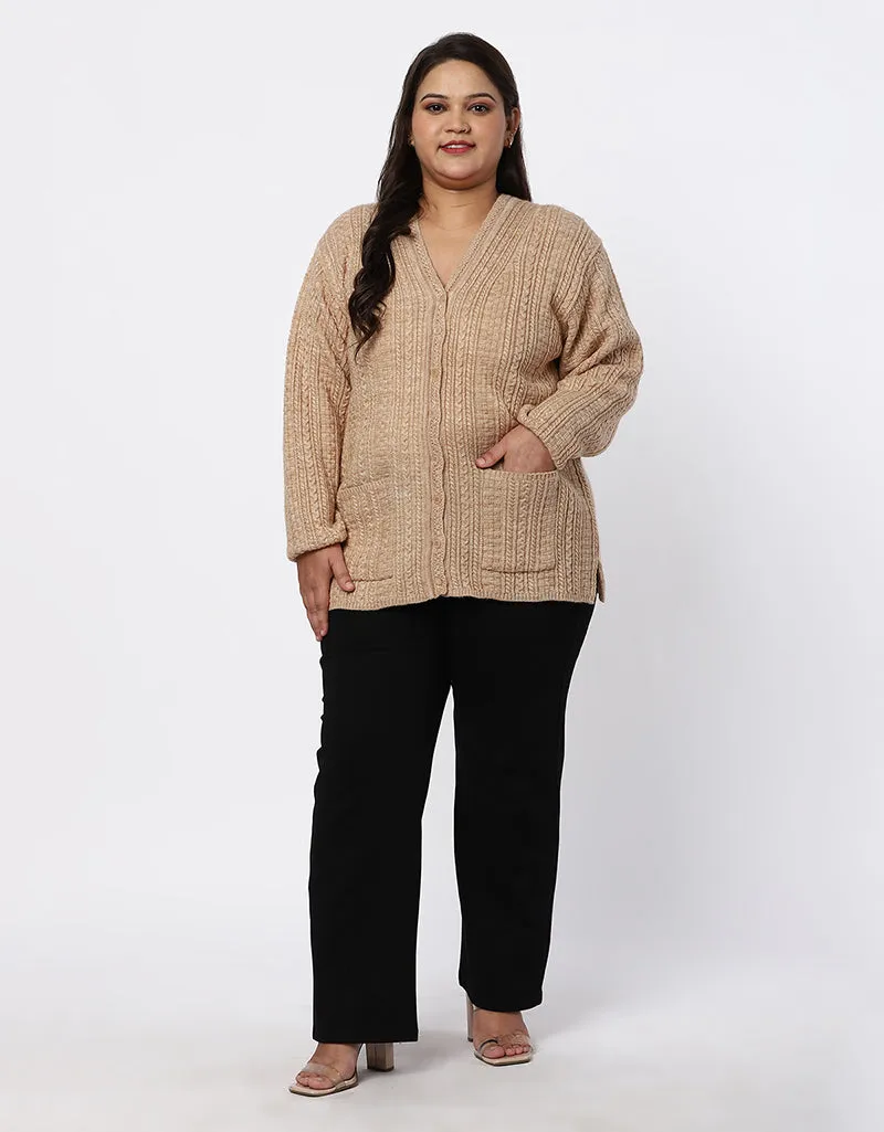 Women Knitted Plus Size Sweater With Front Buttons