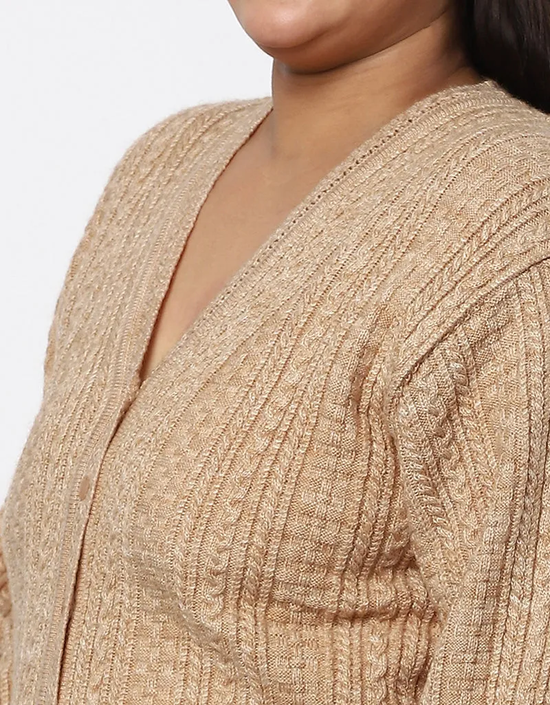 Women Knitted Plus Size Sweater With Front Buttons