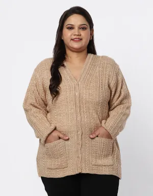 Women Knitted Plus Size Sweater With Front Buttons