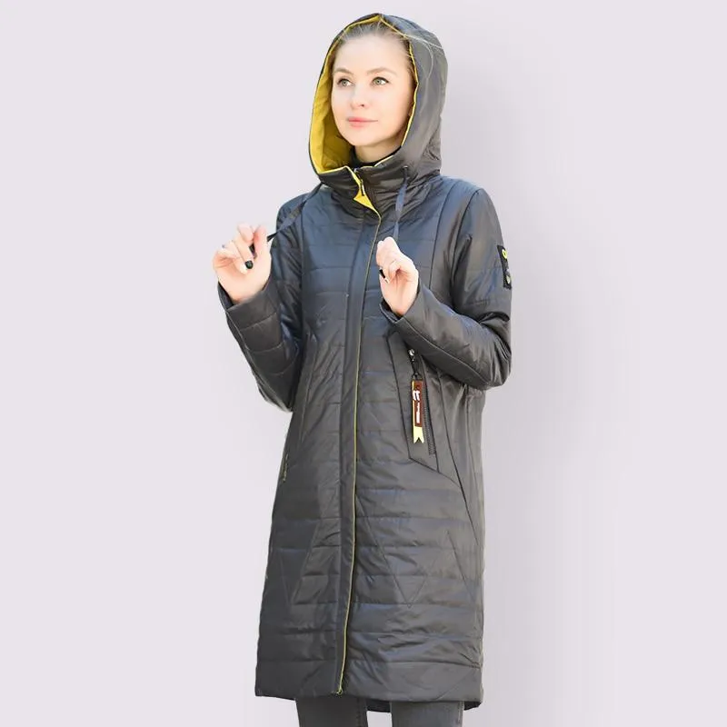 Women Warm Thin Cotton Long Outwear Hooded Parka Jacket