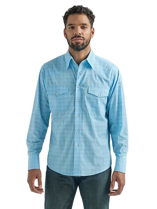 Wrangler Men's Western Snap Baby Blue Shirt - Big